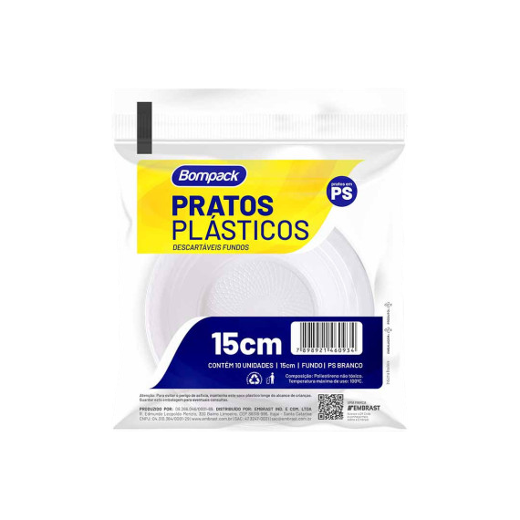 Prato Descartável Bompack Fundo 15cm 10UN - PT